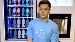 BottleHub founder and chief executive James Trotter shows off kiosk that vends and fills reusable water bottles. BottleHub founder and chief executive James Trotter shows off kiosk that vends and fills reusable water bottles.