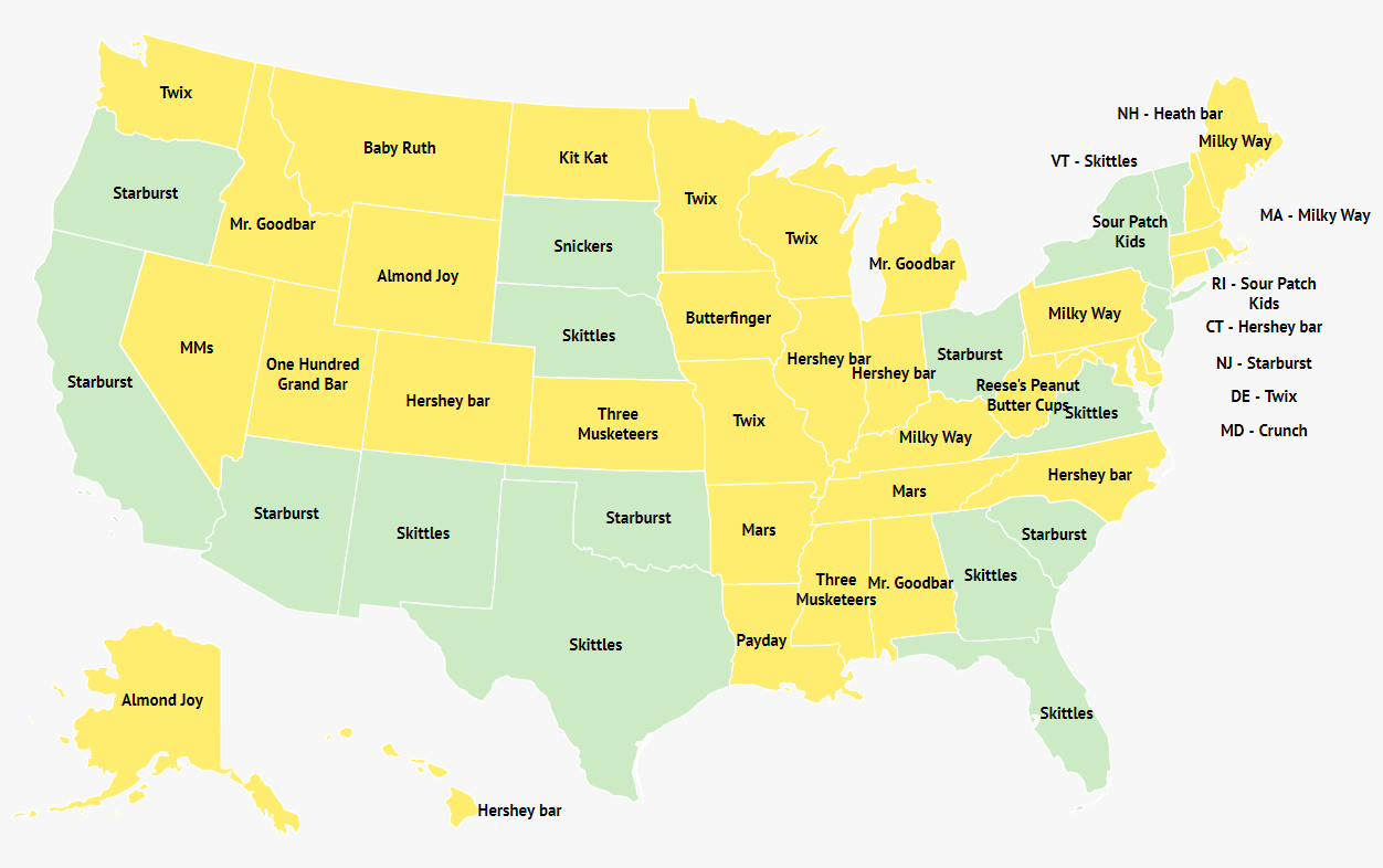 Career search firm Zippia tapped into Google Trends data to find each state's favorite candy.