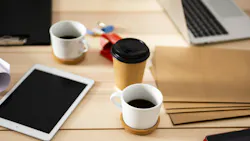 high angle office with coffee electronic devices high angle office with coffee electronic devices