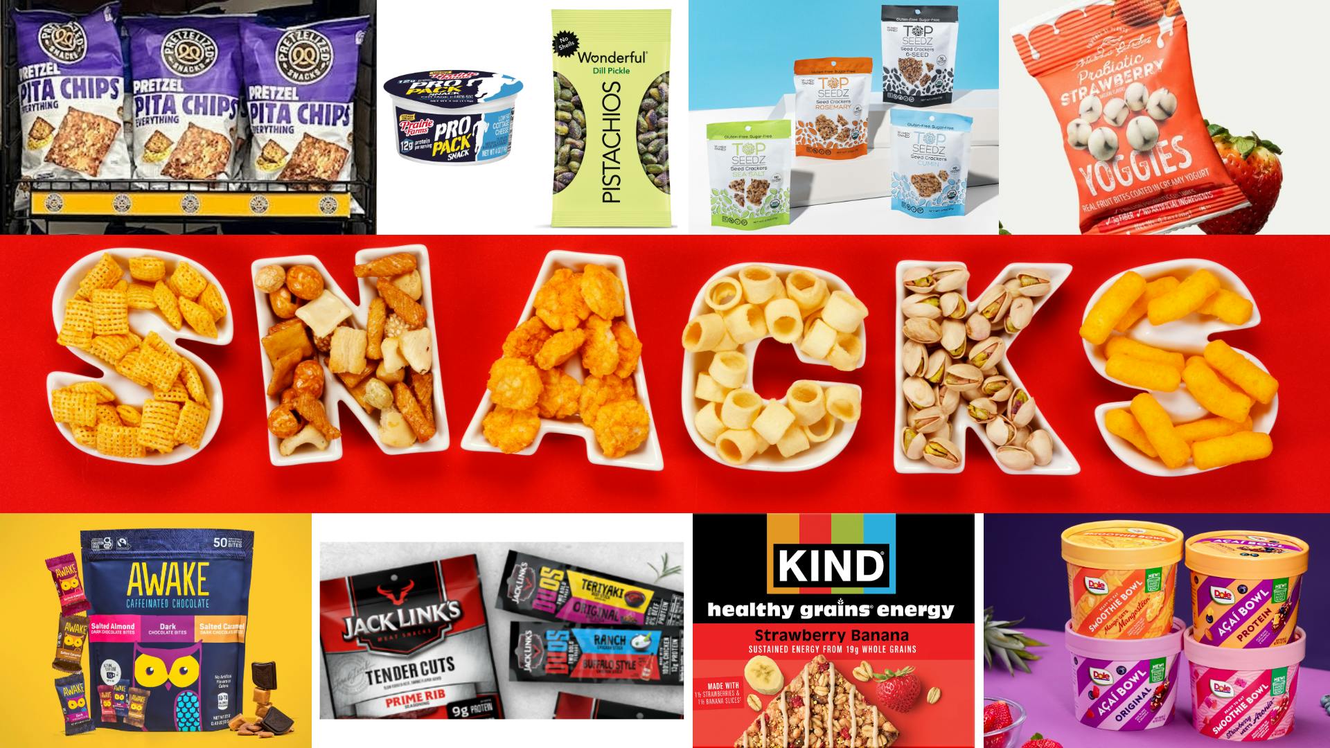 Snack stock image with brands around it