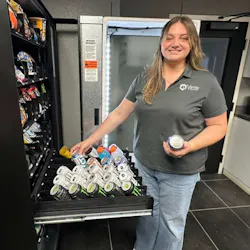 Mariah Silva, a partner at Vendo Snacks, restocks a client location. Mariah Silva, a partner at Vendo Snacks, restocks a client location.