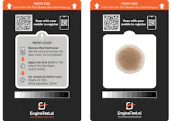 EngineTestAI oil testing card unused, and with a drop of oil EngineTestAI oil testing card unused, and with a drop of oil