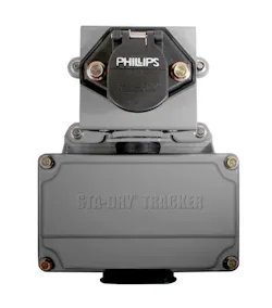 Phillips Industries’ Sta-Dry Tracker is an electrical socket technology that allows air and electrical cables to automatically disconnect if a tractor trailer exceeds a severe maneuvering angle, avoiding the common damages associated with a jackknife pullout. Phillips Industries’ Sta-Dry Tracker is an electrical socket technology that allows air and electrical cables to automatically disconnect if a tractor trailer exceeds a severe maneuvering angle, avoiding the common damages associated with a jackknife pullout.