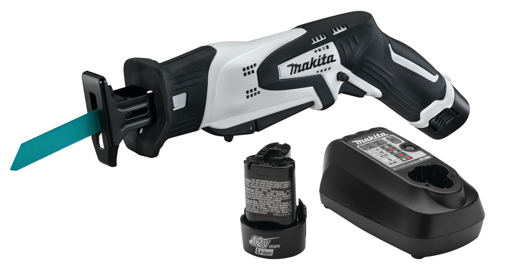 The Makita RJ01W Cordless Recipro Saw features a variable speed motor with a 1/2&rdquo; length stroke for faster cutting.