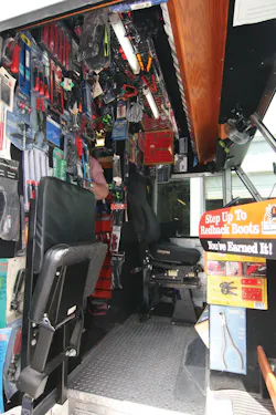 Jon Winstel makes use of every inch of truck space for product, including in the cab. Jon Winstel makes use of every inch of truck space for product, including in the cab.