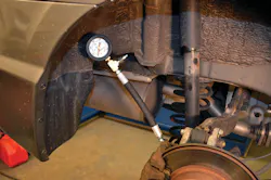 The Hickok Waekon gauge connects to the rear calipers of a 2006 Honda Civic. For information about this product, go to www.VehicleServiePros.com/10772314. The Hickok Waekon gauge connects to the rear calipers of a 2006 Honda Civic. For information about this product, go to www.VehicleServiePros.com/10772314.