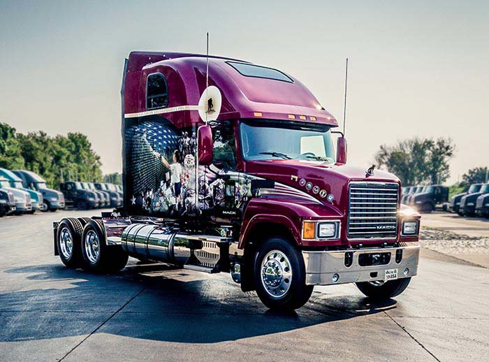 This Mack Pinnacle Rawhide edition features custom graphics honoring the sacrifices of American military personnel and promoting the Wounded Warrior Project.