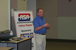 Vernie Menke, owner of Menke’s Automotive Repair in Newburgh, Ind., speaks to attendees at ASA-Indiana’s first meeting. ASA-Indiana is the Automotive Service Association’s 14th affiliate. Vernie Menke, owner of Menke’s Automotive Repair in Newburgh, Ind., speaks to attendees at ASA-Indiana’s first meeting. ASA-Indiana is the Automotive Service Association’s 14th affiliate.