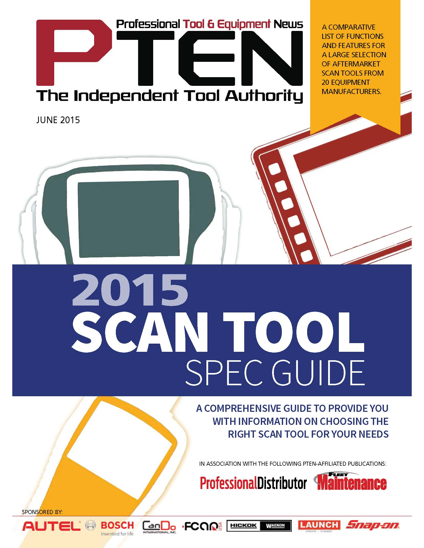 A comparative list of functions and features for a large selection of aftermarket scan tools, from 20 equipment manufacturers.