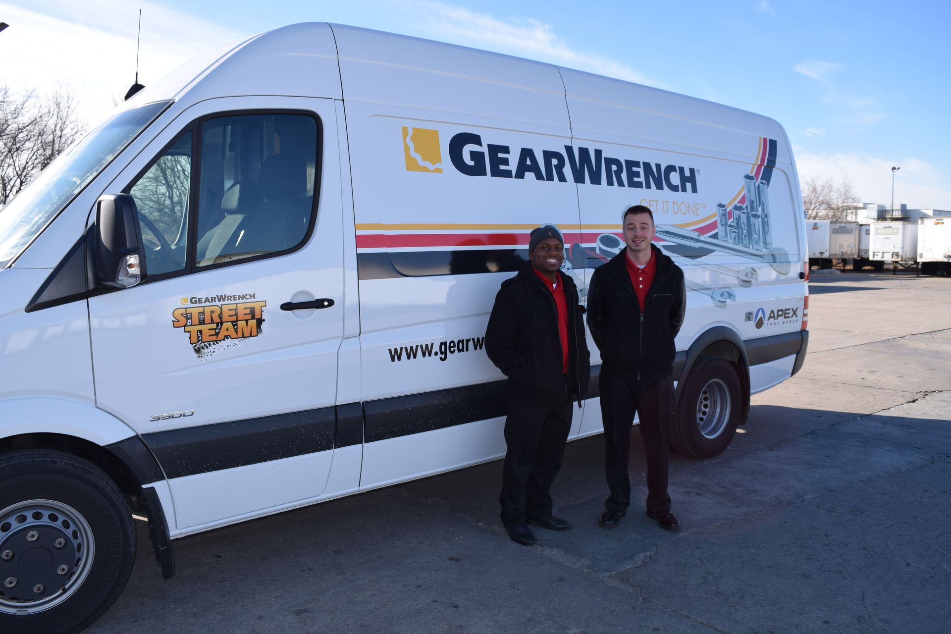 GearWrench field reps Corey Stewart (left) and Jason Bede (right) assist GearWrench Street Team members by following along during the distributor's route for the day.