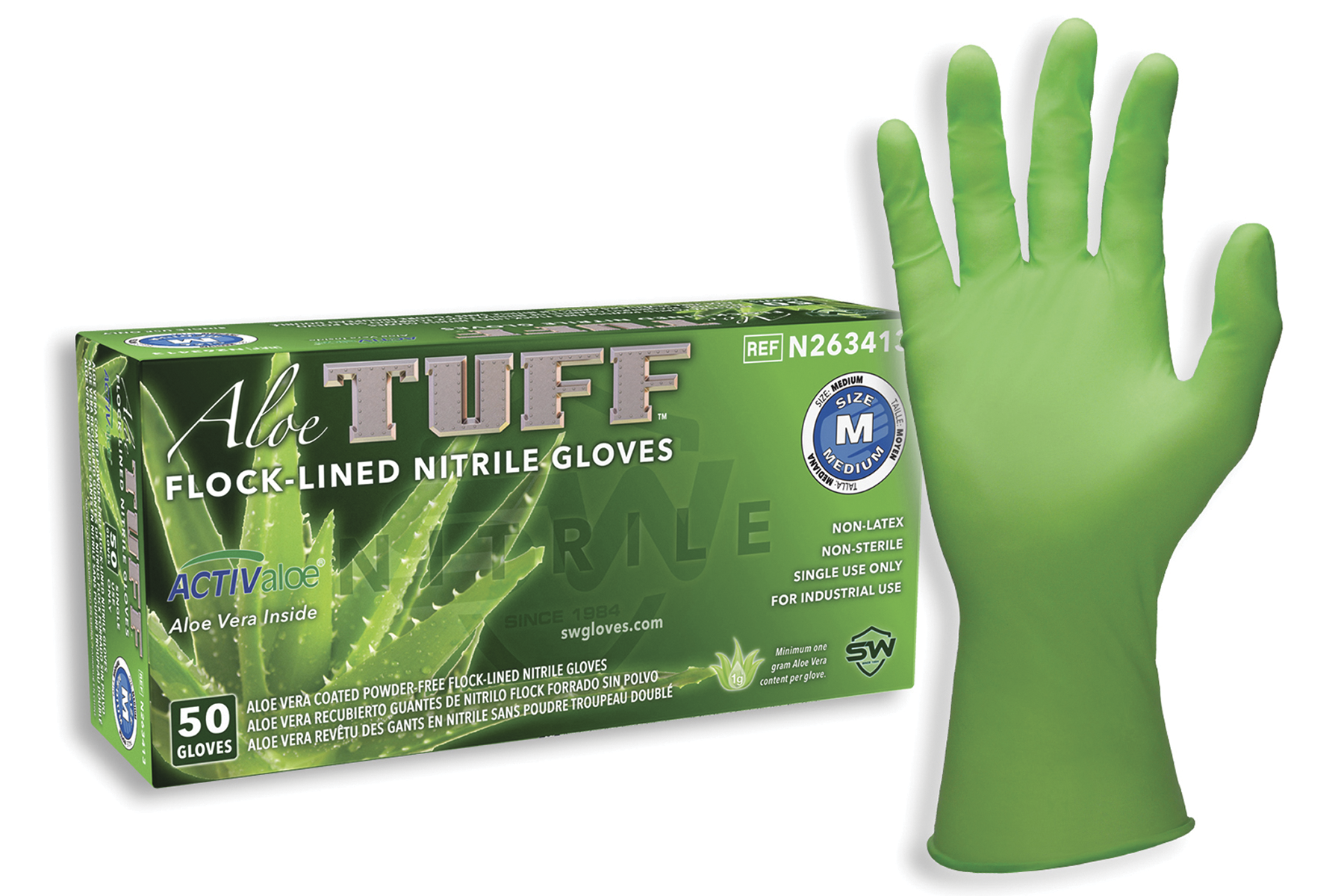 SW Safety Solutions AloeTUFF single use nitrile gloves 573b489578745