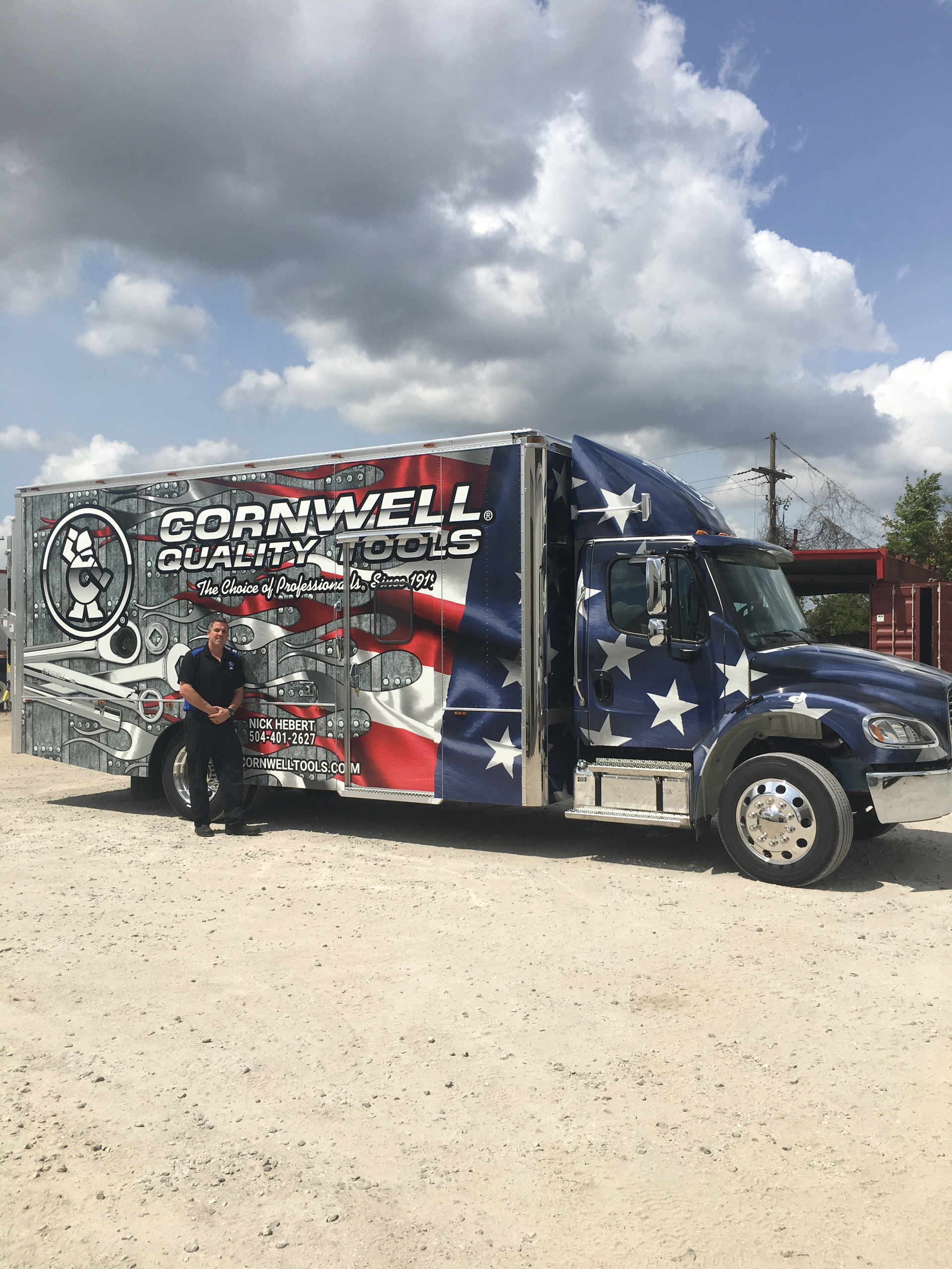 Cornwell Tools dealer Nick Hebert, based in New Orleans, drives a 2018 Freightliner M2 with a 20&rsquo; box.