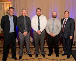 Three top finalists selected as winners of the 2019 NationaLease Tech Challenge will represent the organization at TMC’s Annual SuperTech Competition at the organization’s fall meeting. Pictured from left to right are Dean Vicha, president, NationaLease; 1st Runner Up Brian Peters, Salem NationaLease; Top Tech Rick Davis, Hogan Truck Leasing Inc., a NationaLease Member; 2nd Runner Up Sam Hawkins, Schow’s NationaLease; Joe Puff, vice president of technology and maintenance, NationaLease. Three top finalists selected as winners of the 2019 NationaLease Tech Challenge will represent the organization at TMC’s Annual SuperTech Competition at the organization’s fall meeting. Pictured from left to right are Dean Vicha, president, NationaLease; 1st Runner Up Brian Peters, Salem NationaLease; Top Tech Rick Davis, Hogan Truck Leasing Inc., a NationaLease Member; 2nd Runner Up Sam Hawkins, Schow’s NationaLease; Joe Puff, vice president of technology and maintenance, NationaLease.