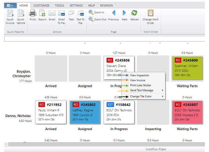 BOLT ON's Workflow Manager allows shop owners and managers command activities of the entire shop, accurately communicating and adjusting workload in real-time, keeping techs productive, customers informed, and revenue flowing.