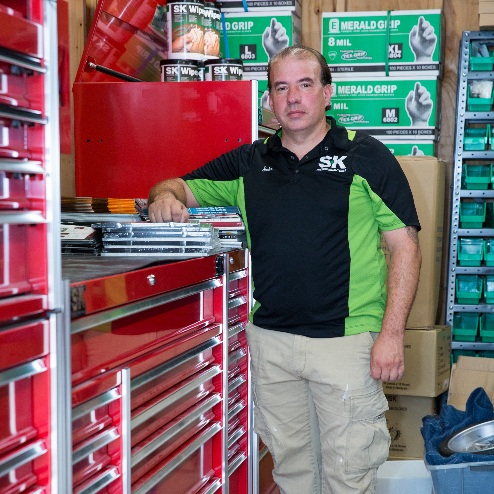 John Peruffo, an SK Professional Tools mobile distributor in New York City, says selling tool storage is not a fast sale, and may require meeting with the customer a few times before they commit.