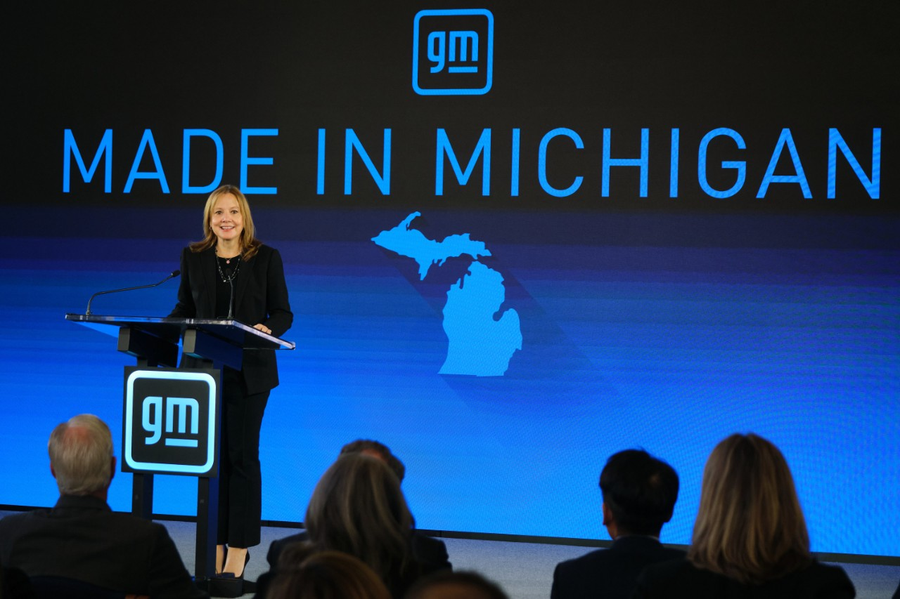 General Motors Chair and CEO Mary Barra announces Tuesday, January 25, 2022 a GM investment of more than $7 billion in four Michigan manufacturing sites. Photo by Steve Fecht for General Motors
