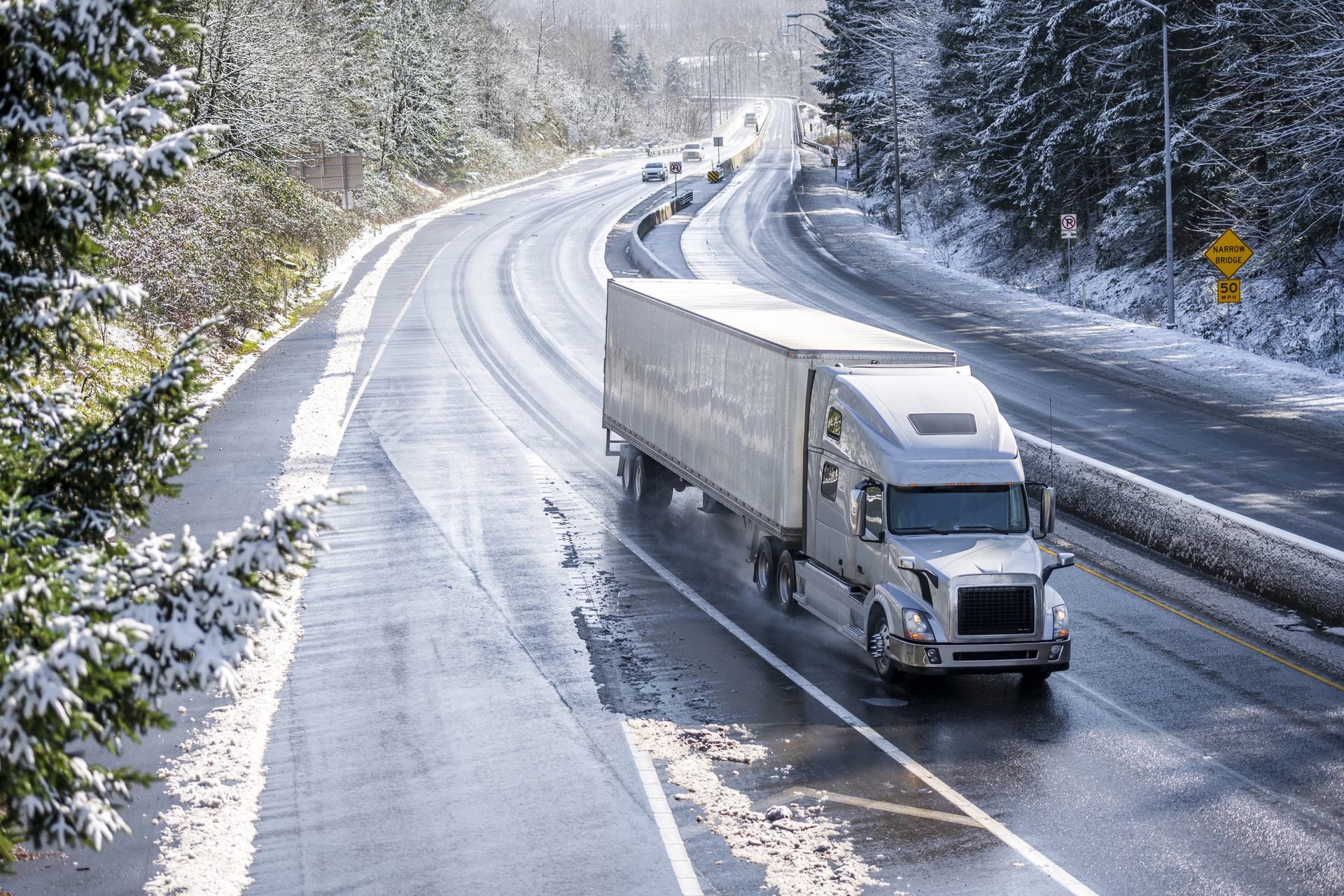 Transport truck in snow