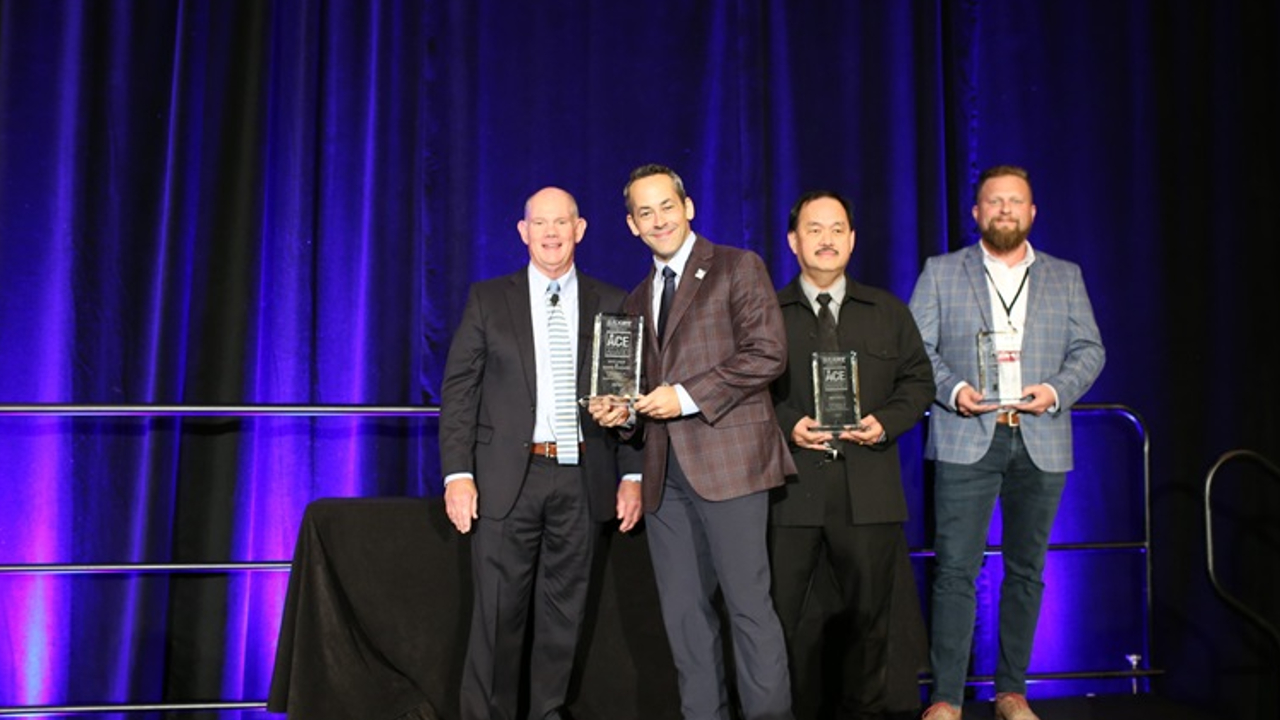 The 2022 ACE Award winners with Auto Care Association President and CEO Bill Hanvey (from left to right): Bill Hanvey; Large company winner Auto Value and Bumper to Bumper; Mid-size company winner MevoTech; and Small company winner Detroit Garage.