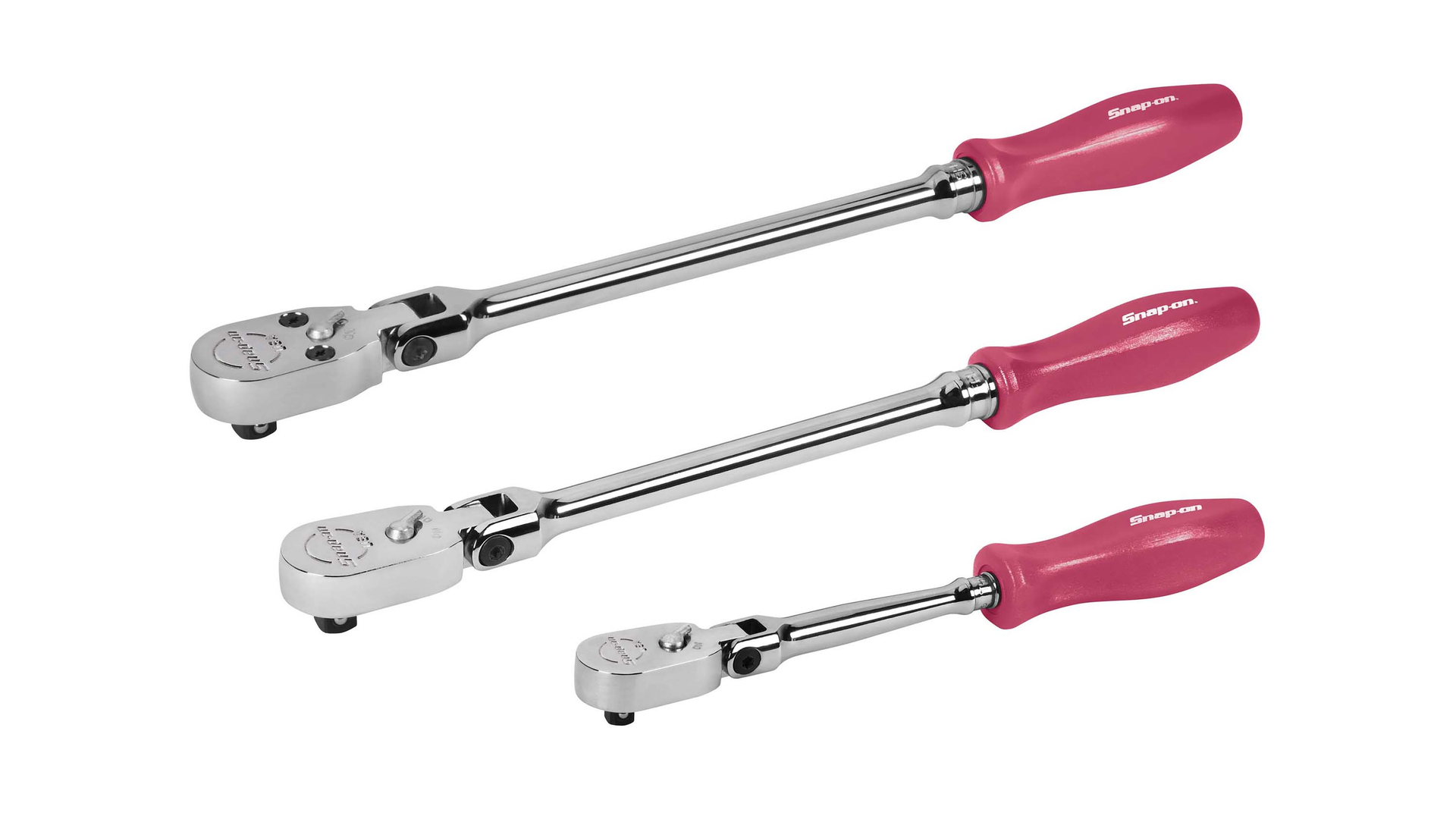 Limited Edition Pearl Pink 3-pc 1/4', 3/8', and 1/2' Drive Dual 80 Technology Hard Grip Long Handle Flex-Head Ratchet Set, No. RAT3HLFDPP
