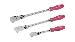 Limited Edition Pearl Pink 3-pc 1/4', 3/8', and 1/2' Drive Dual 80 Technology Hard Grip Long Handle Flex-Head Ratchet Set, No. RAT3HLFDPP Limited Edition Pearl Pink 3-pc 1/4', 3/8', and 1/2' Drive Dual 80 Technology Hard Grip Long Handle Flex-Head Ratchet Set, No. RAT3HLFDPP
