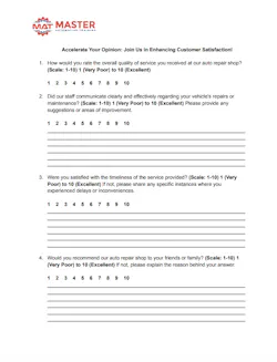 Figure 3- As part of the shop evaluation, here is a customer questionnaire to gauge how well counter staff is keeping to their goals. Figure 3- As part of the shop evaluation, here is a customer questionnaire to gauge how well counter staff is keeping to their goals.