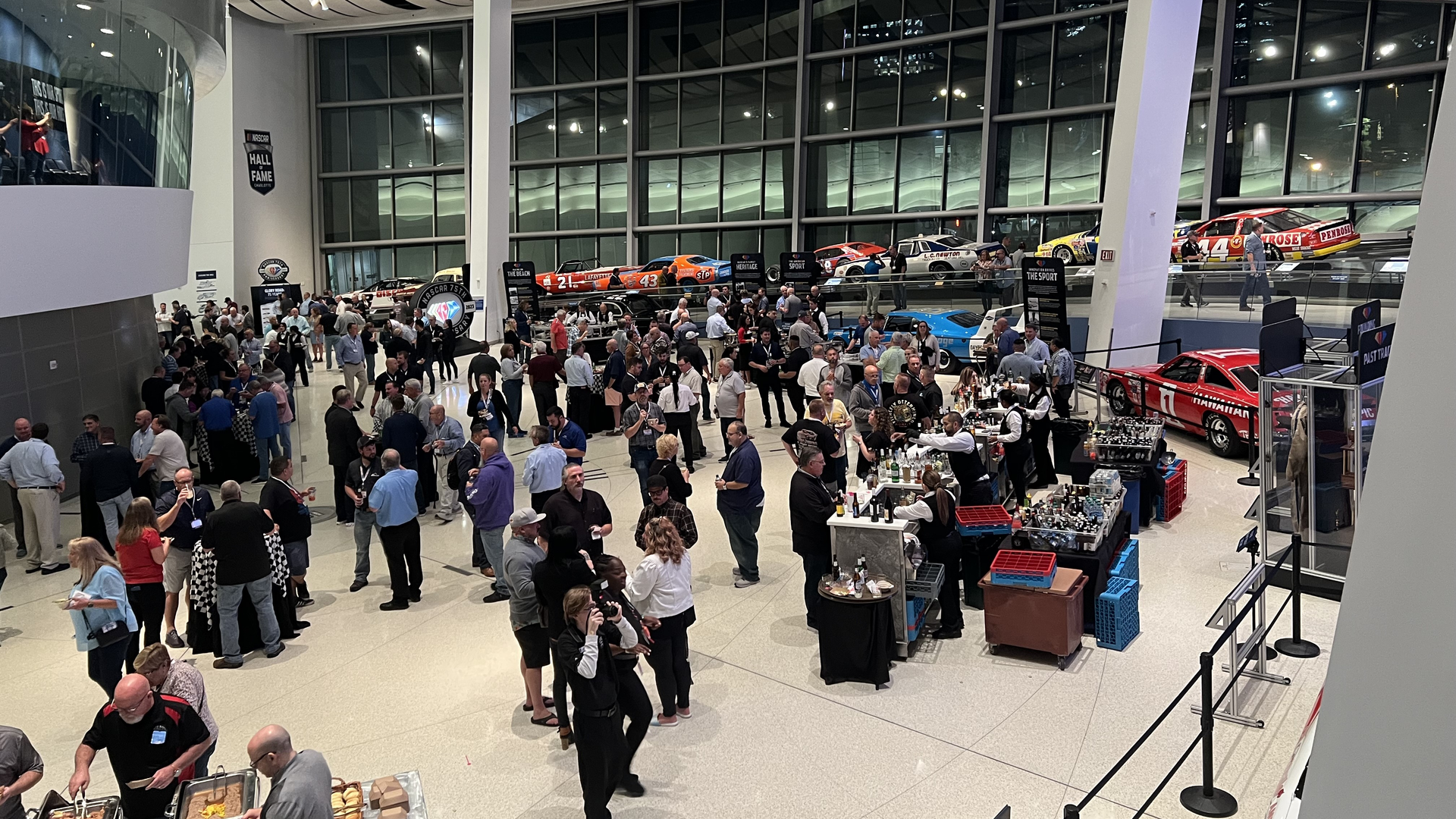 Attendees taking in the sights at the NASCAR Hall of Fame.