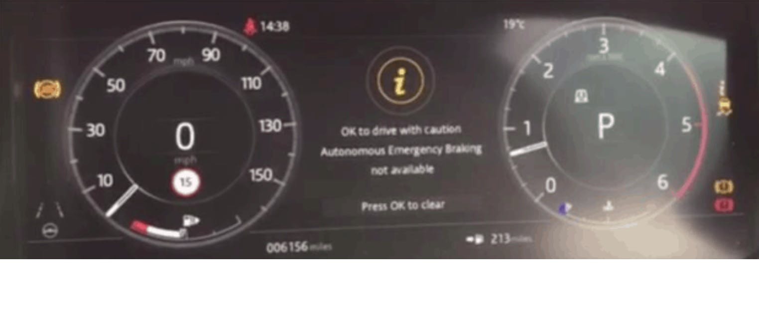 The instrument display may show a message &ldquo;Autonomous Emergency Braking not available.&rdquo;
