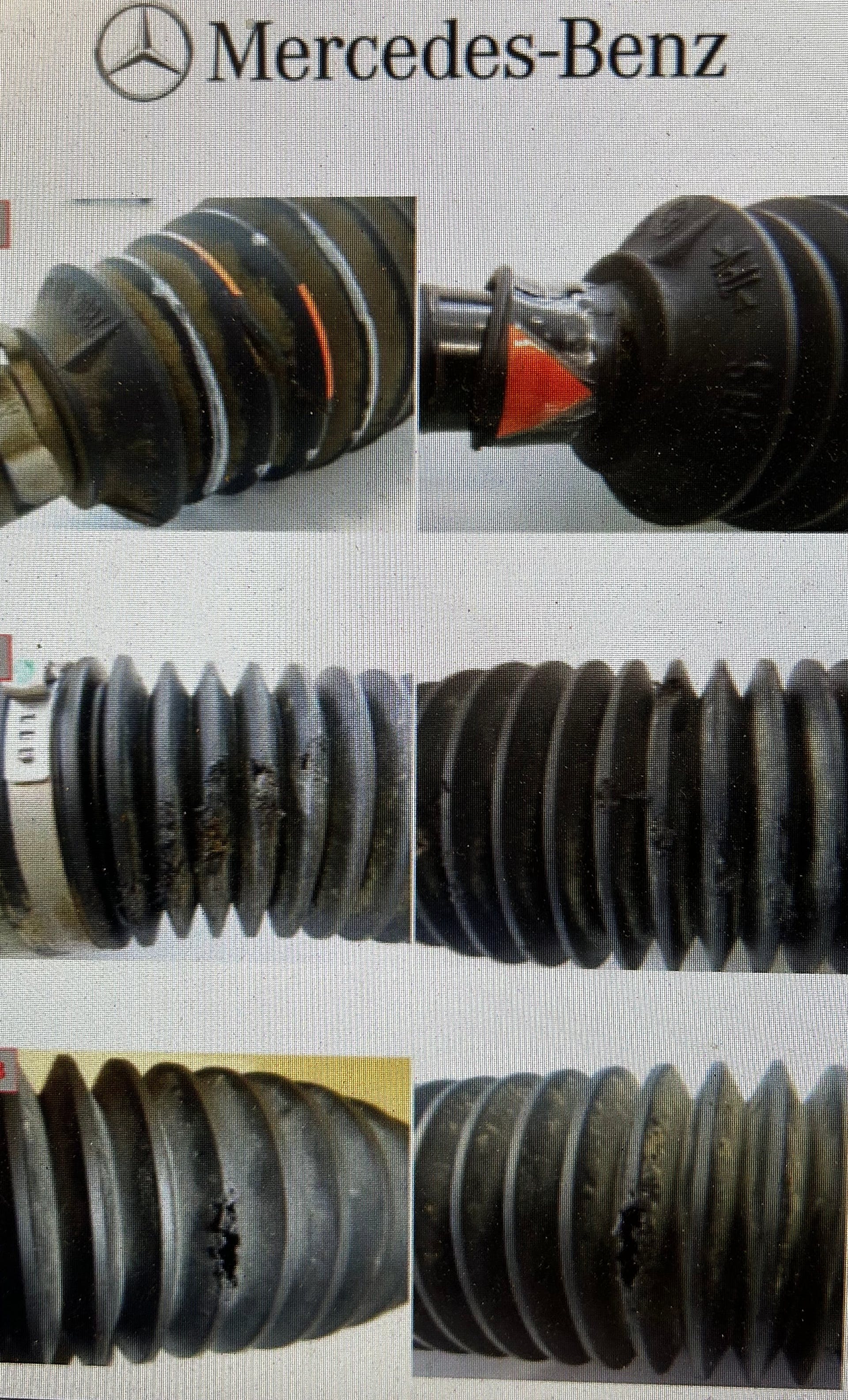 Inspect the steering boots for damage.