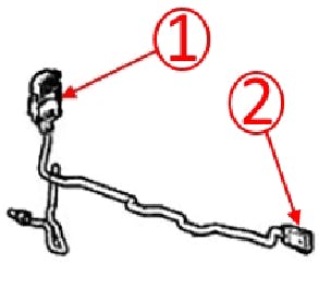 Connection at the shutter motor (1) and the X105 connector (2).
