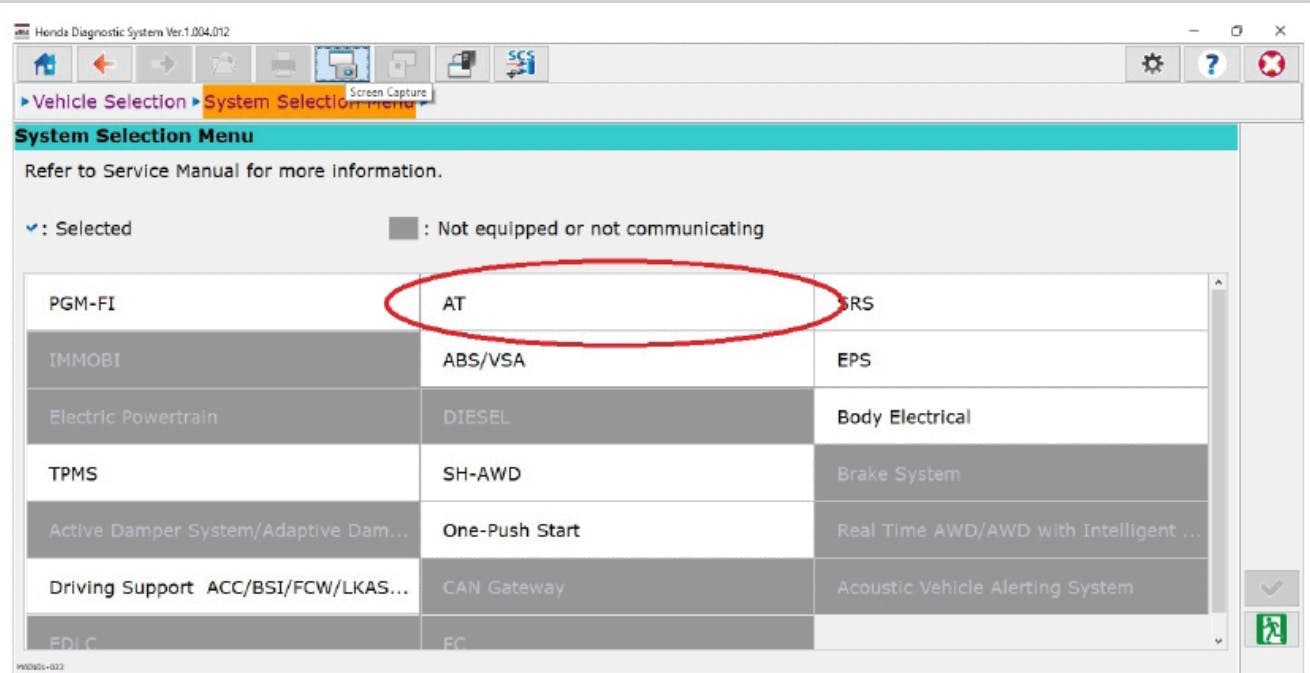 Select AT from the System Selection Menu.