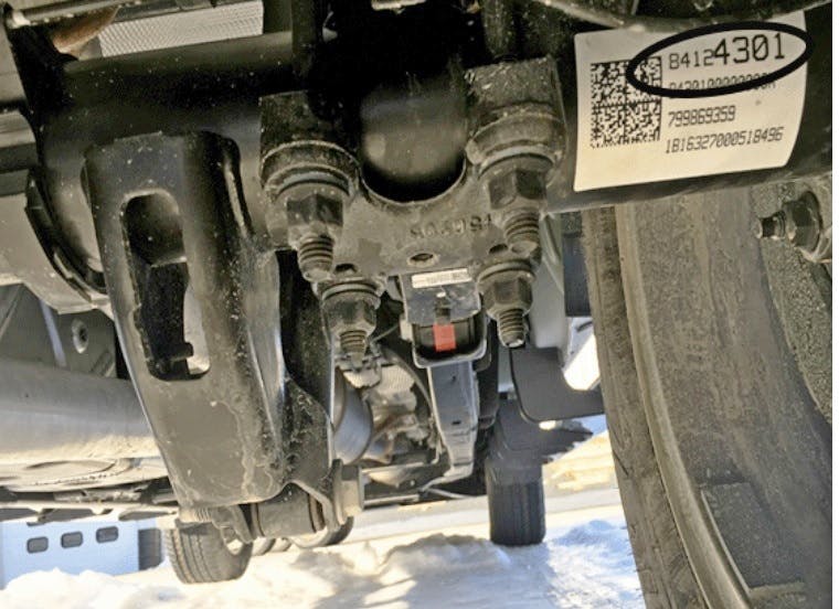 Example of rear axle serial number location. This is a view from the rear right side.