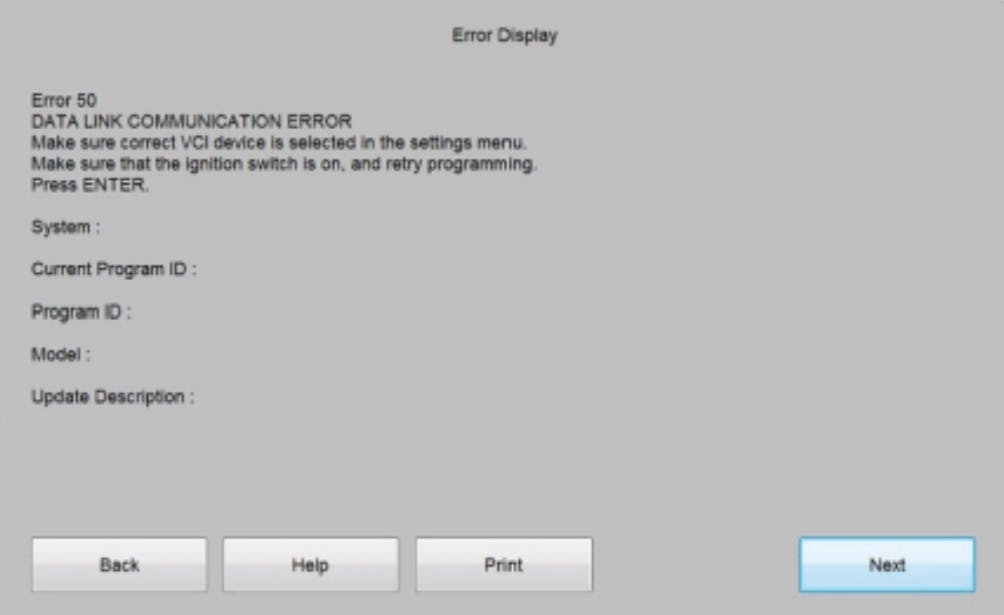 If you see an error display, check that you are using the correct tool (MCVI or DST-i) with the i-HDS.