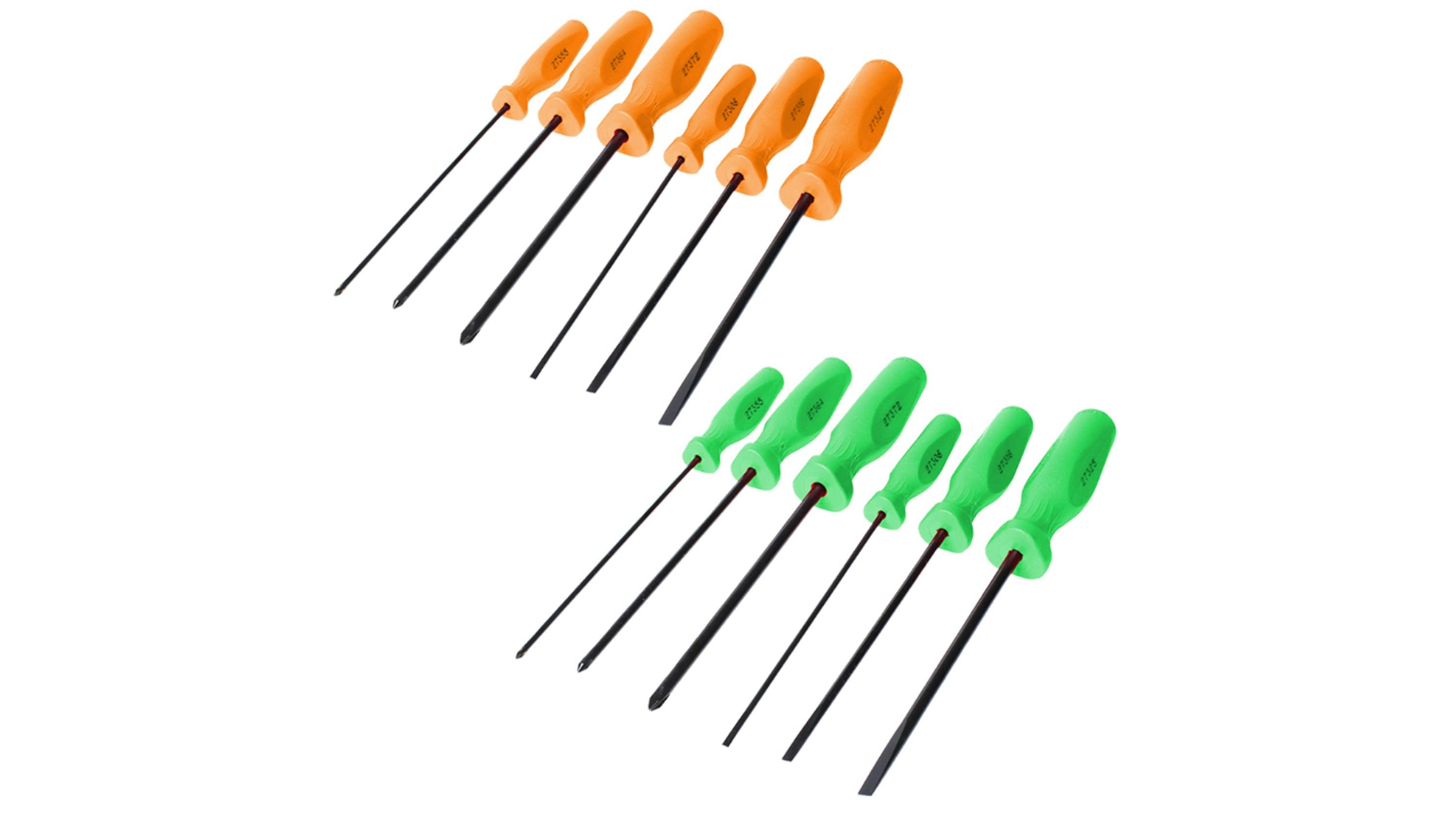 6-pc Slotted and Phillips Hi-Vis Handled Screwdriver Sets, Nos. 27021LTHVO and 27021LTHVG