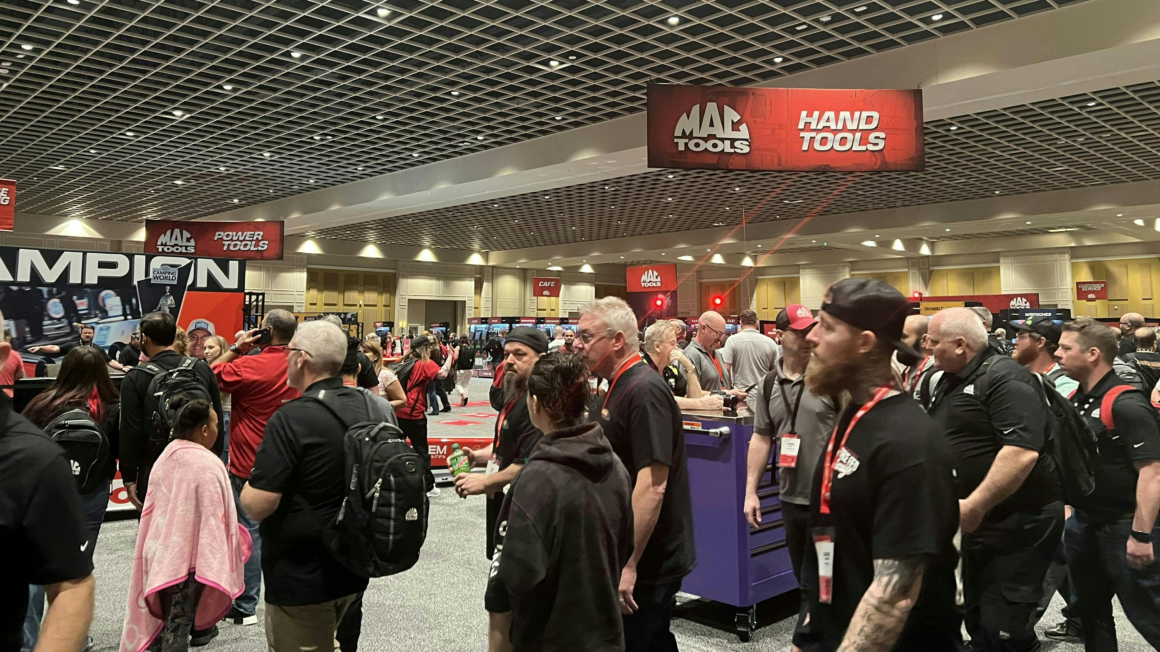 Distributors arriving on the show floor the first morning of the tool fair.