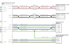 Figure 4: The OEM ECM wiring diagram sheet shows the fuel rail pressure sensor and MAP sensor share the same VREF circuit. This green/white wire would be a good thing to check for damage. Figure 4: The OEM ECM wiring diagram sheet shows the fuel rail pressure sensor and MAP sensor share the same VREF circuit. This green/white wire would be a good thing to check for damage.