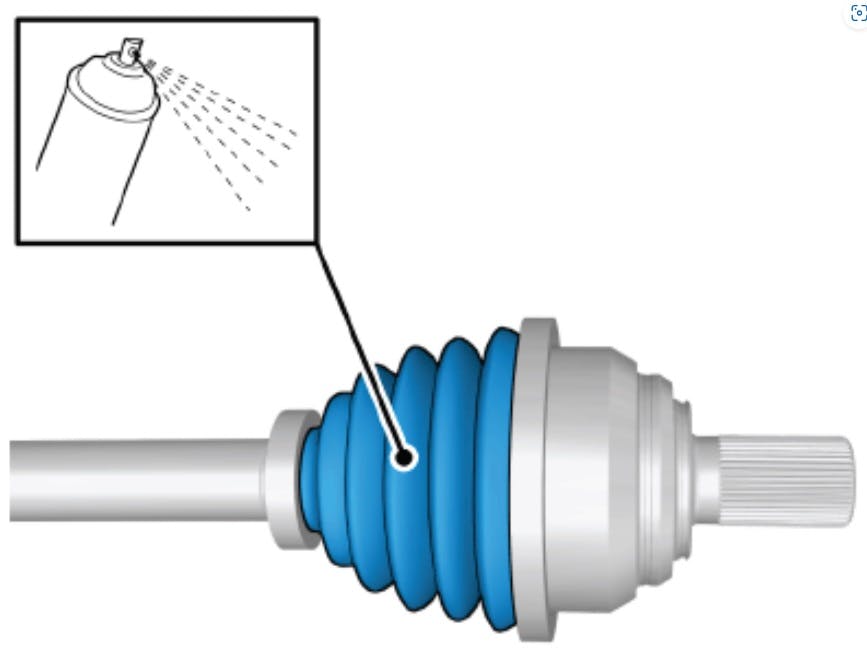 Clean the CV joint bellows to remove all contaminants, and apply a thin and even coat of spray wax.