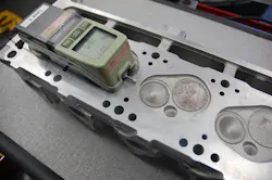 Here a profilometer is used to measure cylinder head deck surface finish Ra (roughness average). Here a profilometer is used to measure cylinder head deck surface finish Ra (roughness average).