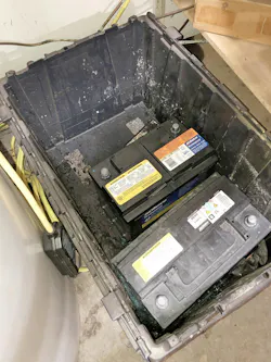 Always store used batteries in a plastic container, avoiding metal containers that can result in a spark if terminals were to contact the container. Always store used batteries in a plastic container, avoiding metal containers that can result in a spark if terminals were to contact the container.