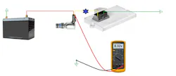 Figure 6- Considering figure 5, this is a much better location to indicate the voltage drop test as it can indicate a circuit fault down stream (closer to the ECU) of the injector. Figure 6- Considering figure 5, this is a much better location to indicate the voltage drop test as it can indicate a circuit fault down stream (closer to the ECU) of the injector.