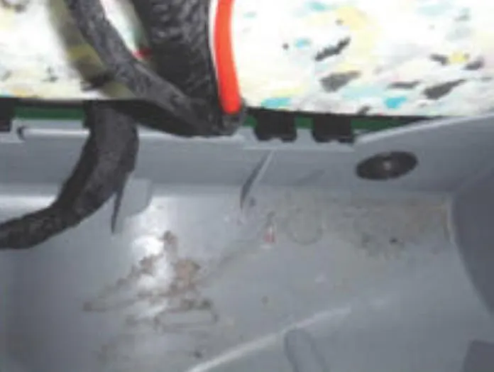 Inspect for traces of water on the bottom side of the e-box.