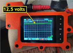 Figure 3 - The ambiguous (approx.) “5V” would vanish the moment the driver’s door was opened. And successful communication of the PCM was established during the subsequent, 12v+, key-on event. The engine also started with no other symptoms present. It was determined that this would only occur if retained accessory power (RAP) was interrupted. Figure 3 - The ambiguous (approx.) “5V” would vanish the moment the driver’s door was opened. And successful communication of the PCM was established during the subsequent, 12v+, key-on event. The engine also started with no other symptoms present. It was determined that this would only occur if retained accessory power (RAP) was interrupted.