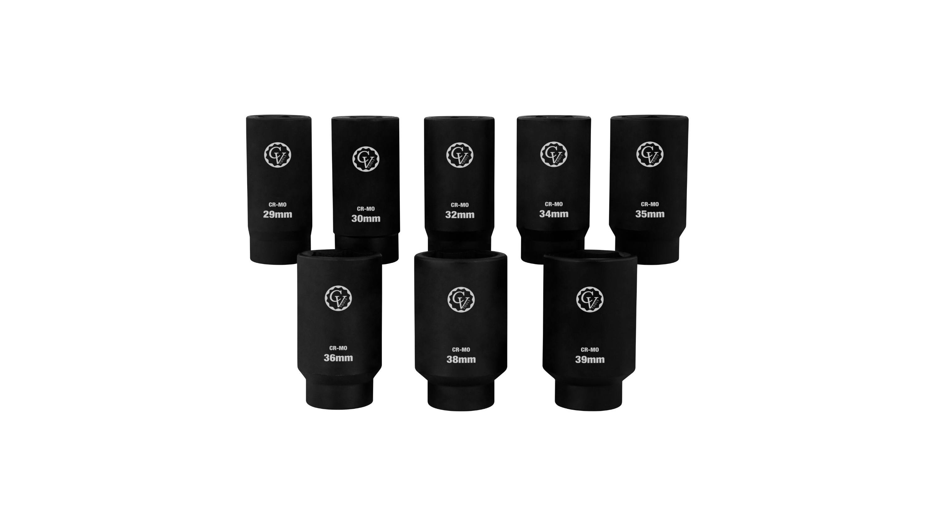 8 PC. Front Wheel Drive Axle Nut Socket Set Layout