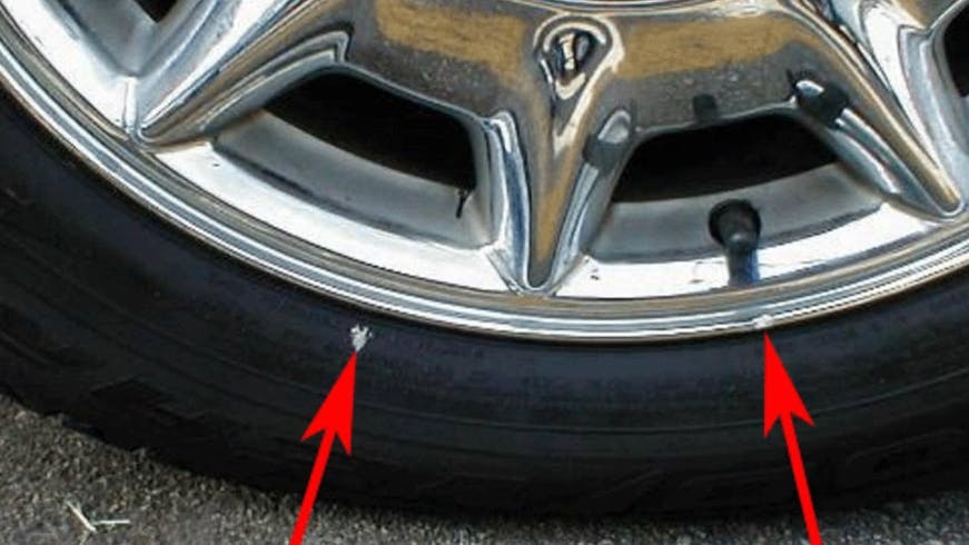 Example of a tire that has slipped on the rim.