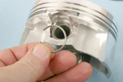 If the piston/rod combo features a free-floating wrist pin, a method of preventing the pin from sliding out is needed. Shown here is an example of a wire clip. If the piston/rod combo features a free-floating wrist pin, a method of preventing the pin from sliding out is needed. Shown here is an example of a wire clip.