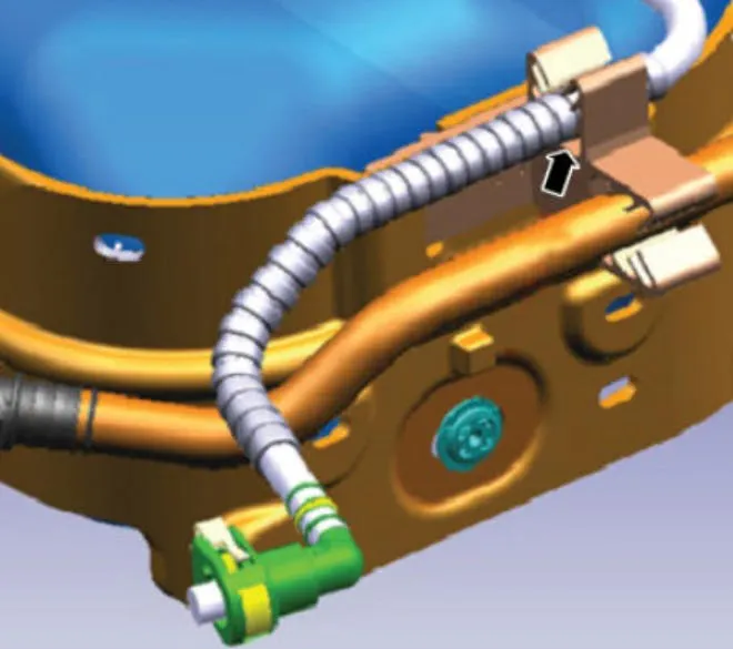 Make sure that the fuel line convolute is seated in the retaining clip.