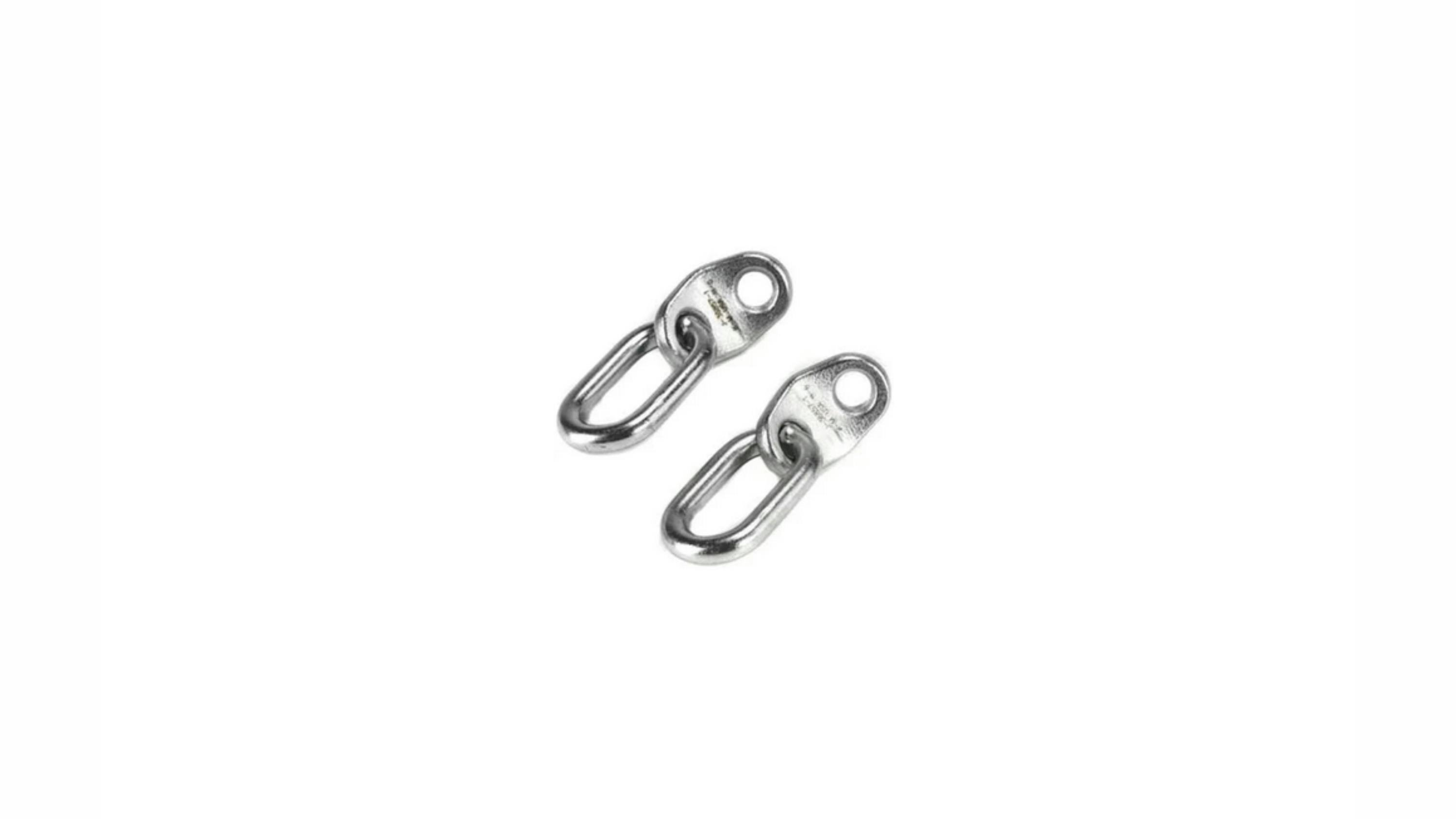 two metal brackets with a chain link attached to each