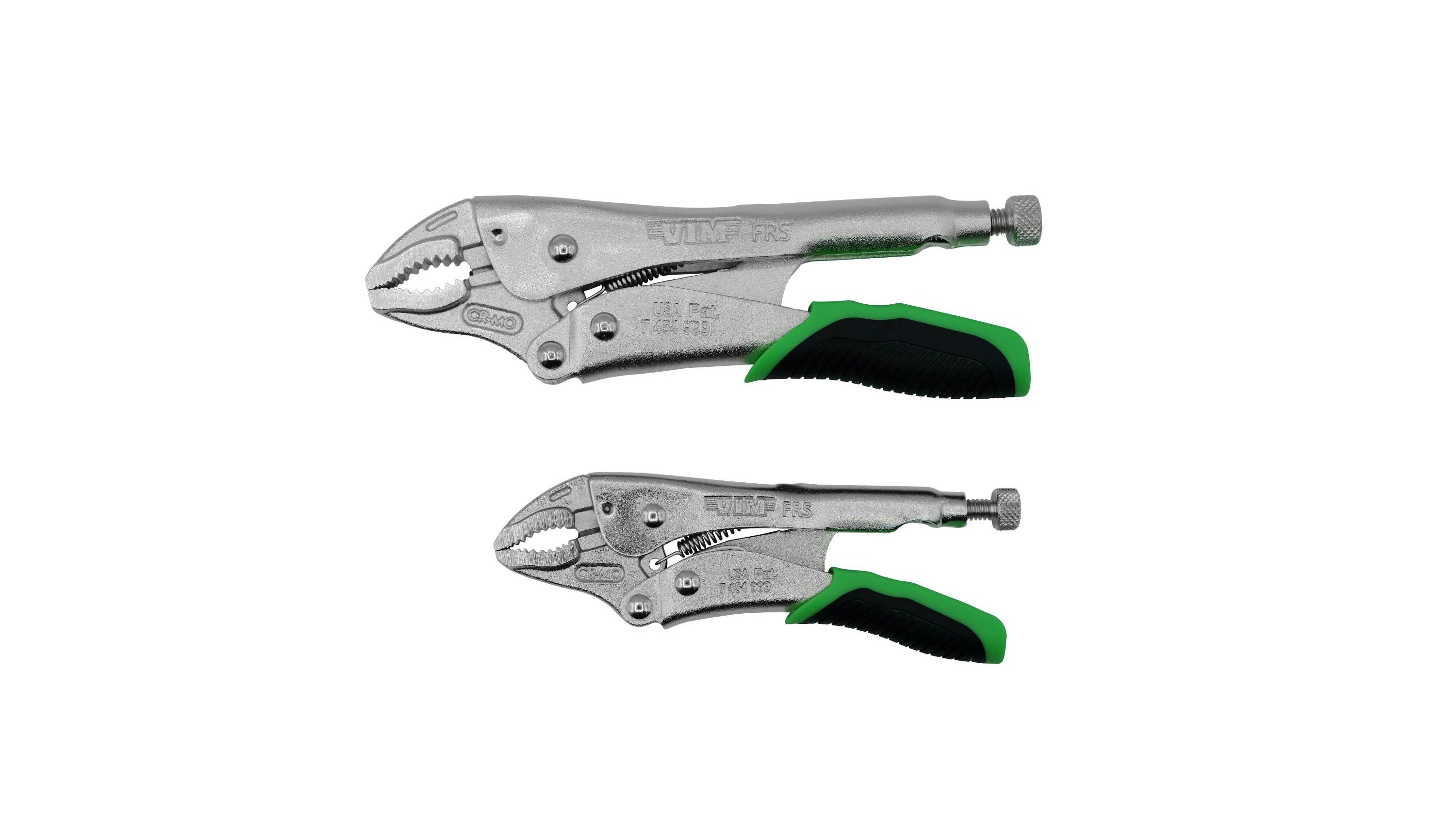 two chrome locking pliers with VIM handles