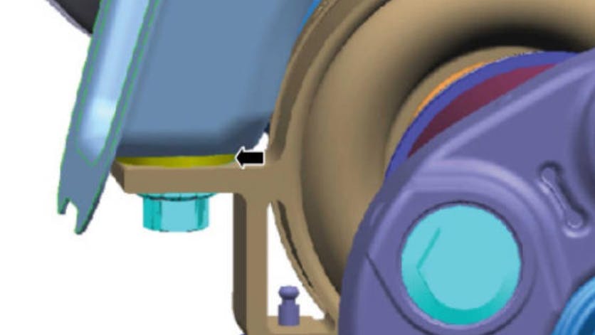 Remove and replace one bolt at a time. Install the shims at both bolt locations.