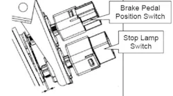 Example of brake pedal position and stop lamp switches. Example of brake pedal position and stop lamp switches.