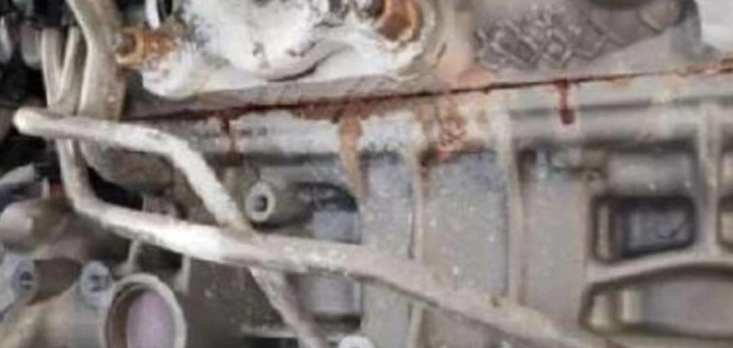 Example of coolant leak between the block and cylinder head.